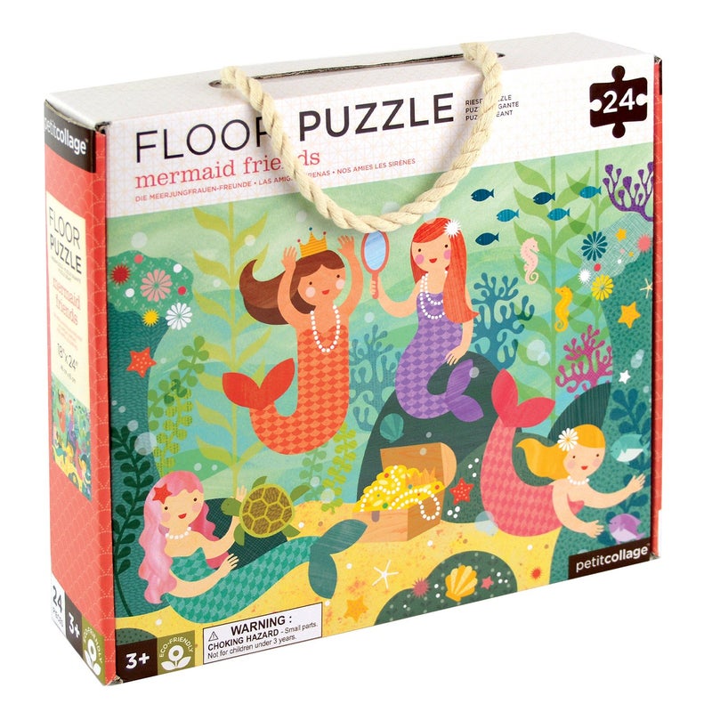 Petit Collage Floor Puzzle Mermaid Friends 24 Pieces | Large Puzzle for Kids | Completed Mermaid Puzzle Measures 18  x 24  | Makes a Great Gift Idea for Ages 3+ - Image 1